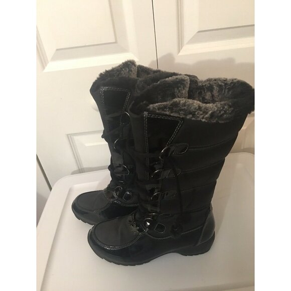 SPORTO BLAKE Womens 7M Tall‎ Insulated Duck Boots Black Rubber Faux Fur - Picture 1 of 10